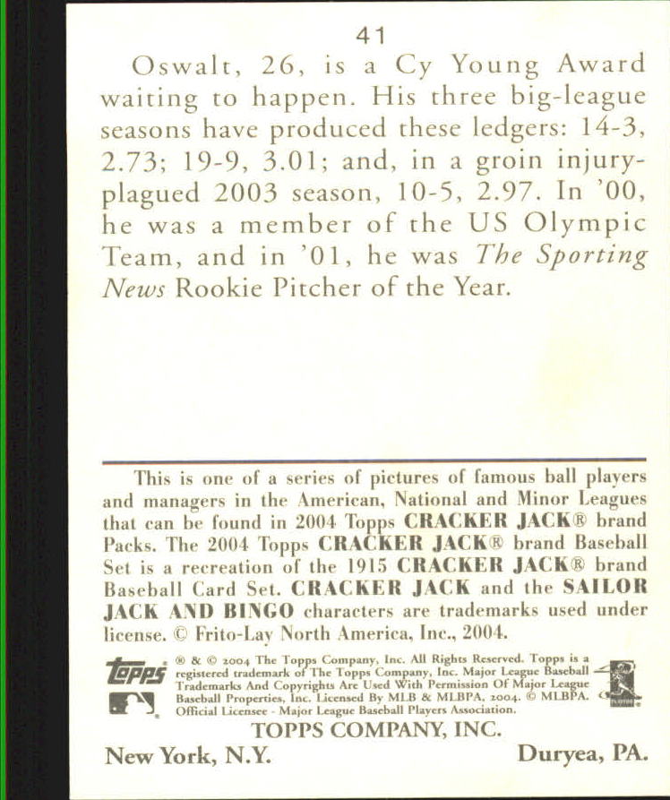 2004 Topps Cracker Jack Mini #41 Roy Oswalt back image