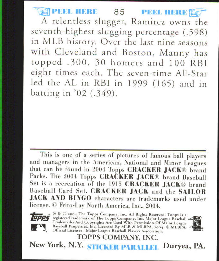2004 Topps Cracker Jack Mini Stickers #85 Manny Ramirez back image