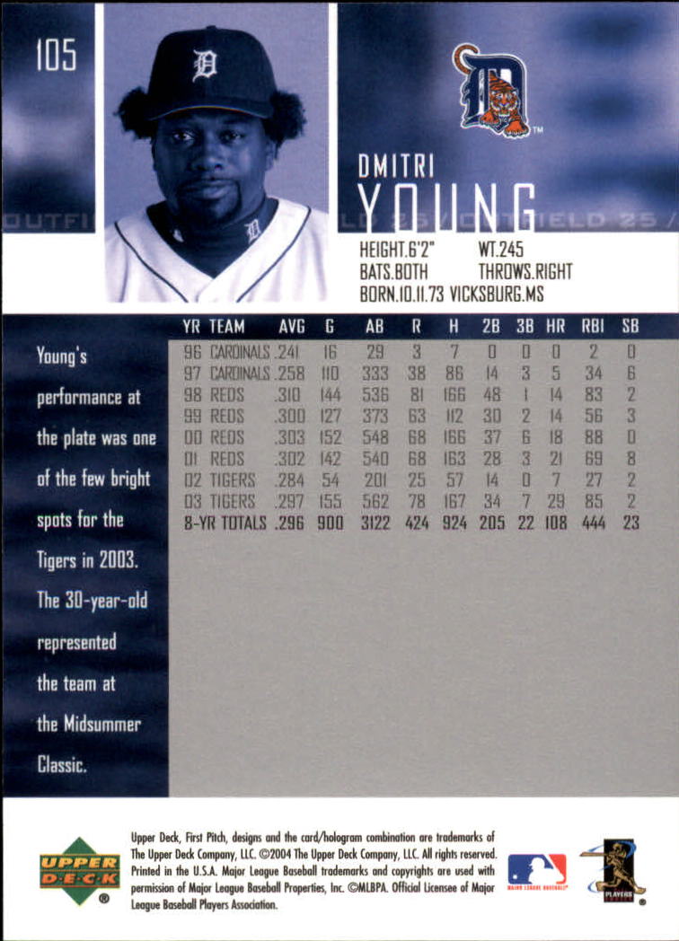 2004 Upper Deck First Pitch #105 Dmitri Young back image