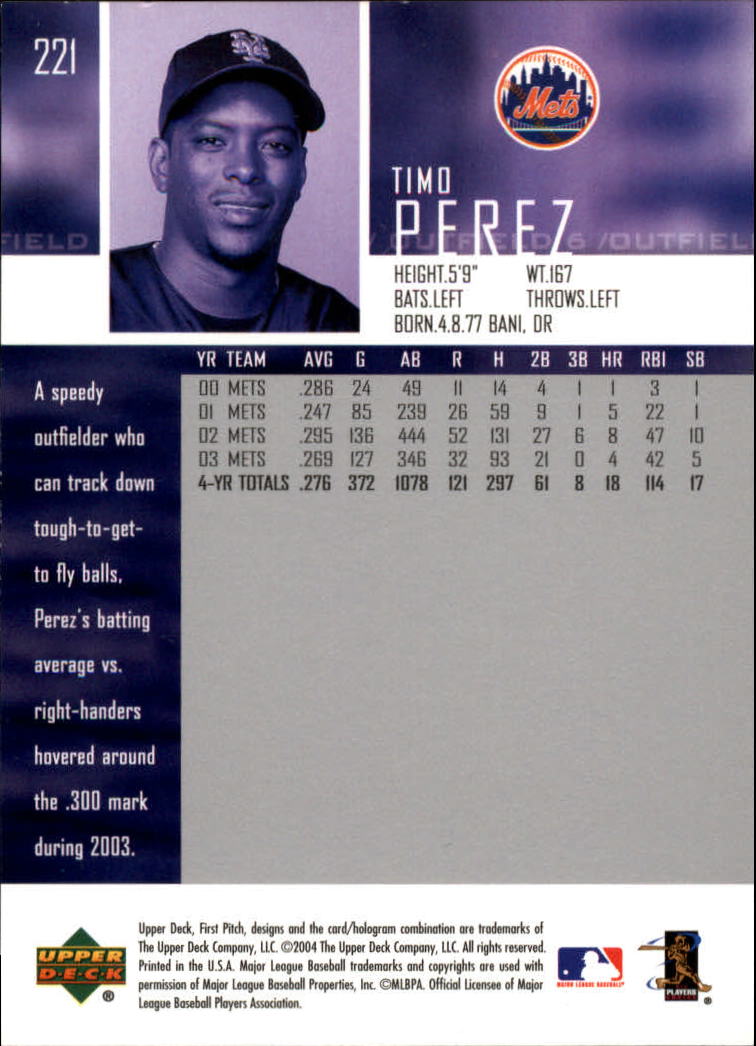 2004 Upper Deck First Pitch #221 Timo Perez back image