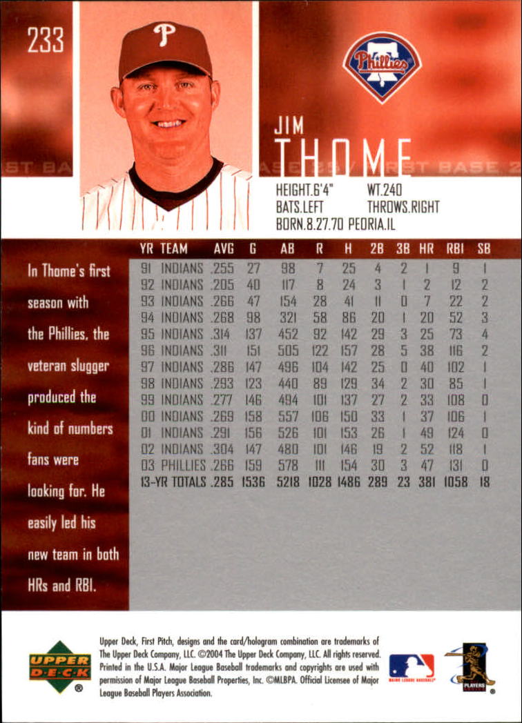 2004 Upper Deck First Pitch #233 Jim Thome back image
