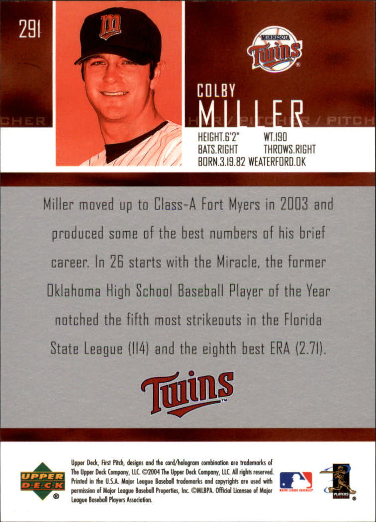 2004 Upper Deck First Pitch #291 Colby Miller SP RC back image