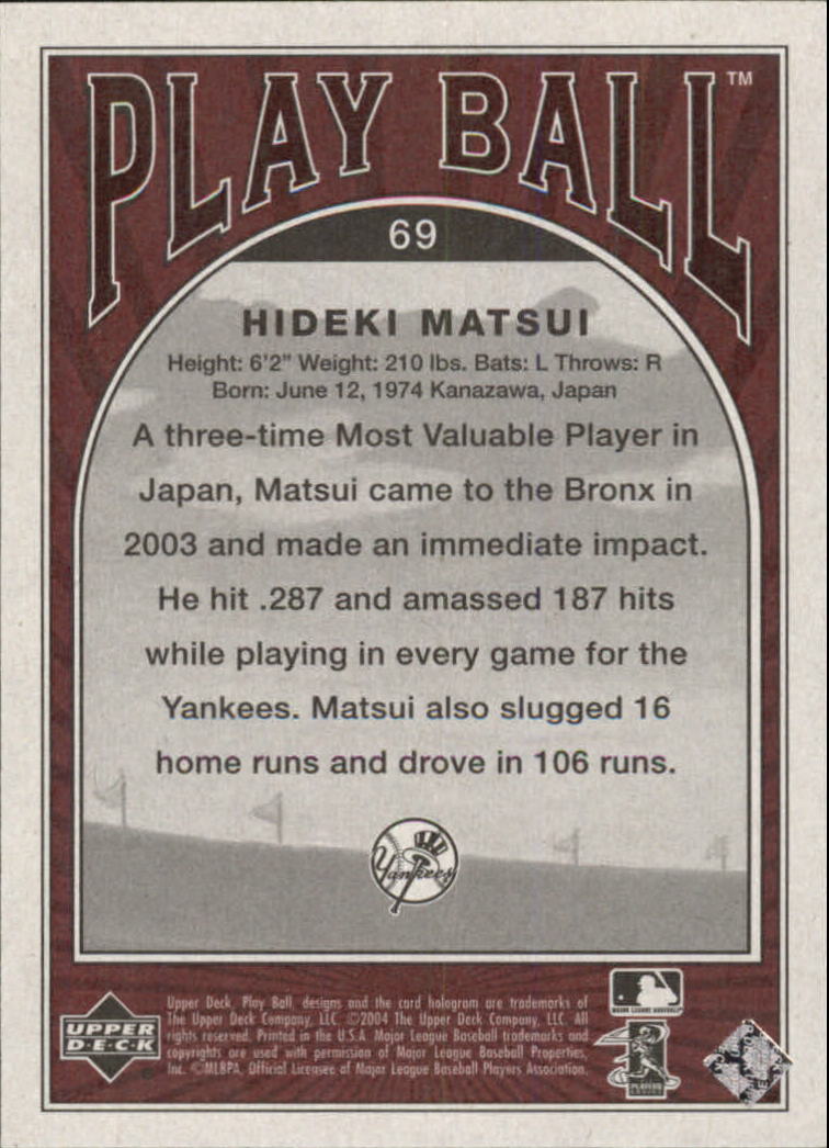 2004 Upper Deck Play Ball #69 Hideki Matsui back image