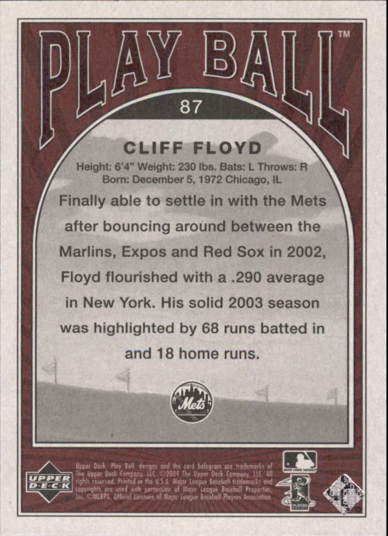 2004 Upper Deck Play Ball #87 Cliff Floyd back image