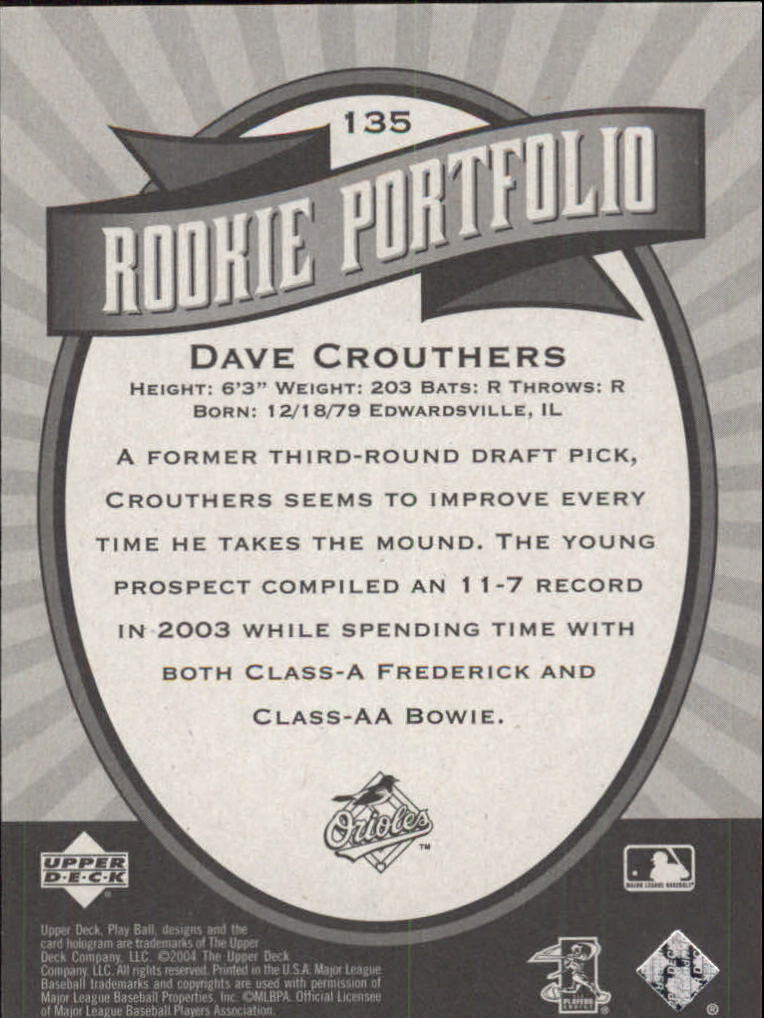 2004 Upper Deck Play Ball #135 Dave Crouthers RP RC back image