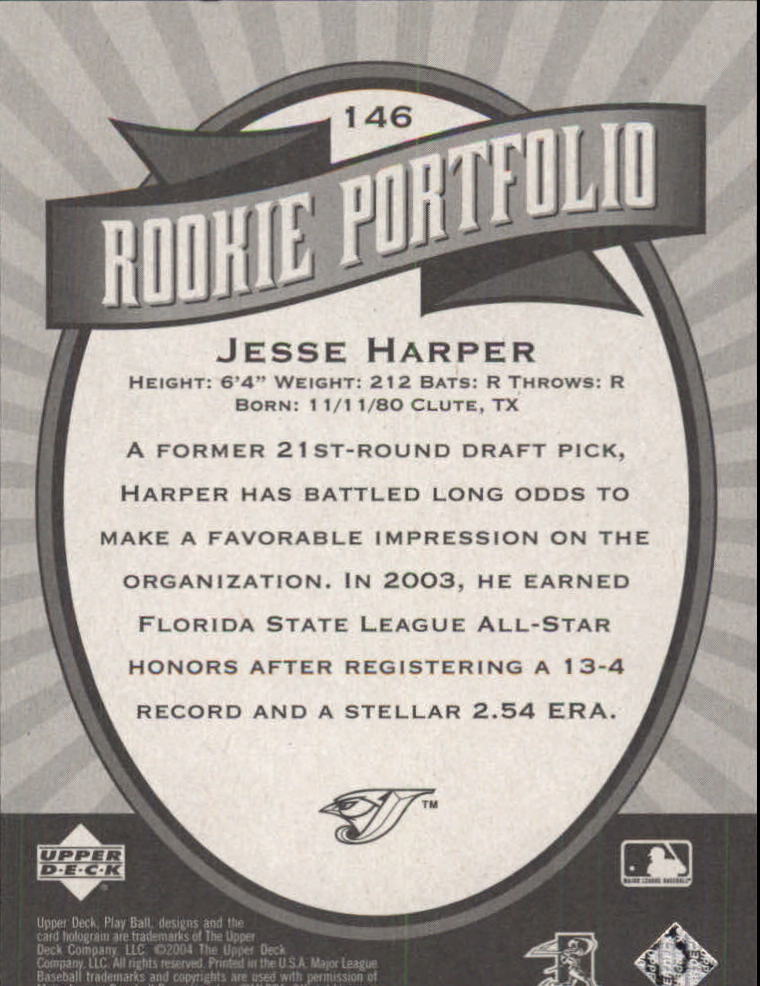 2004 Upper Deck Play Ball #146 Jesse Harper RP RC back image
