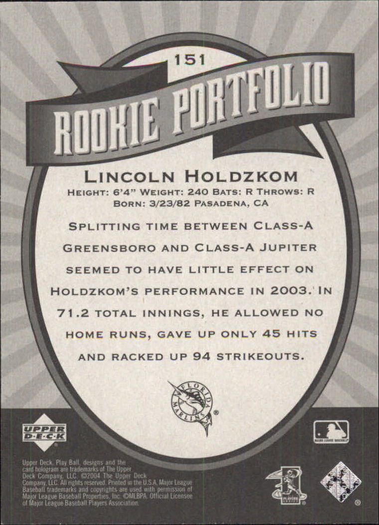 2004 Upper Deck Play Ball #151 Lincoln Holdzkom RP RC back image