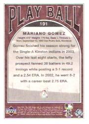 2004 Upper Deck Play Ball #191 Mariano Gomez RC back image