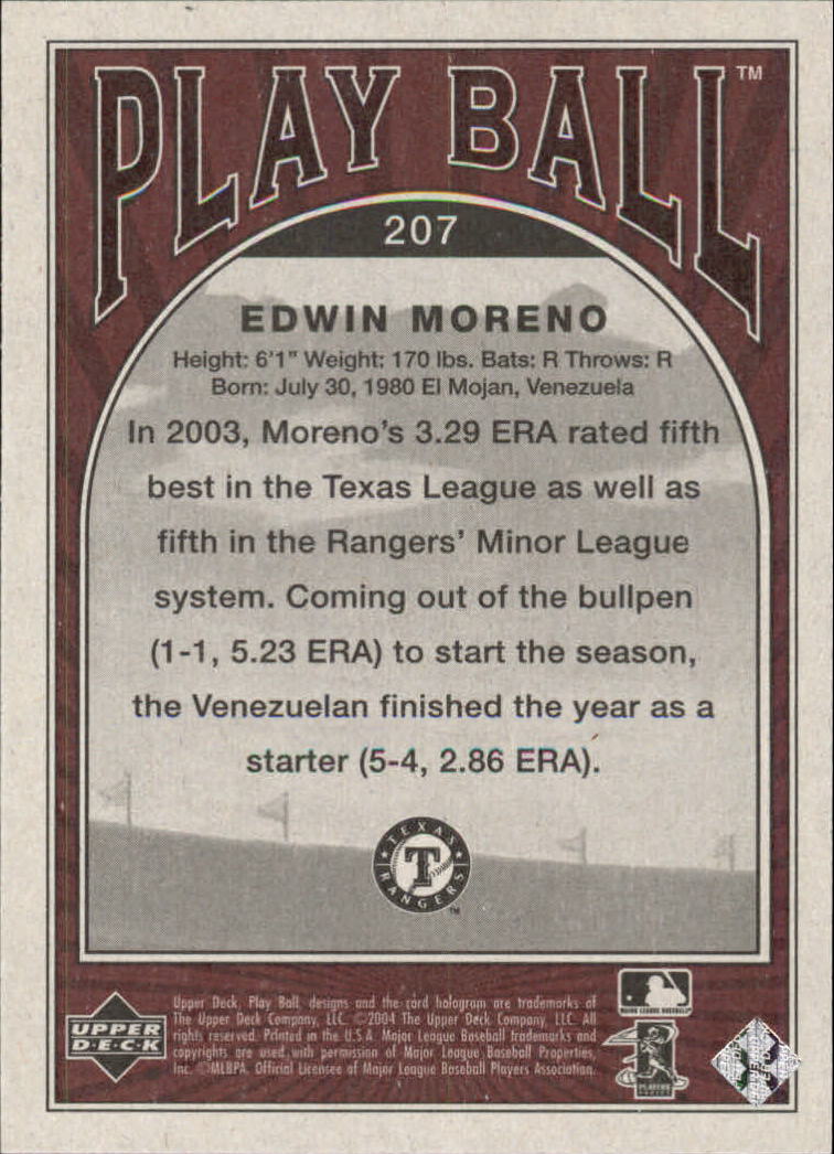 2004 Upper Deck Play Ball #207 Edwin Moreno RC back image