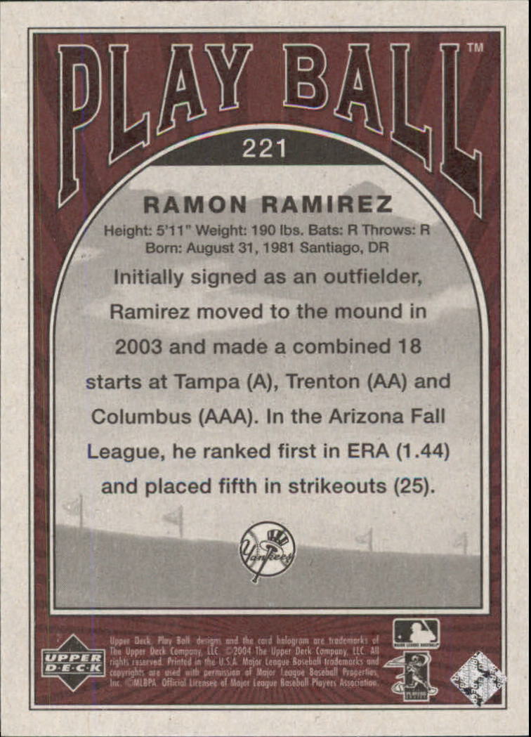 2004 Upper Deck Play Ball #221 Ramon Ramirez RC back image