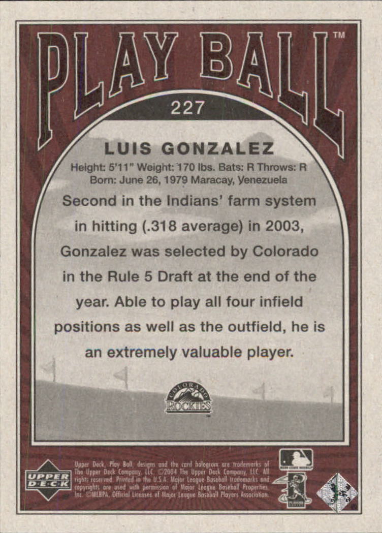 2004 Upper Deck Play Ball #227 Luis A. Gonzalez RC back image