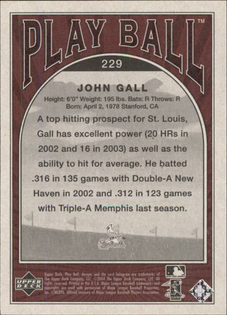 2004 Upper Deck Play Ball #229 John Gall RC back image