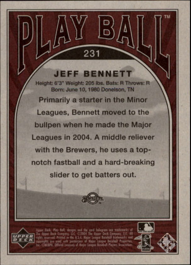 2004 Upper Deck Play Ball #231 Jeff Bennett RC back image