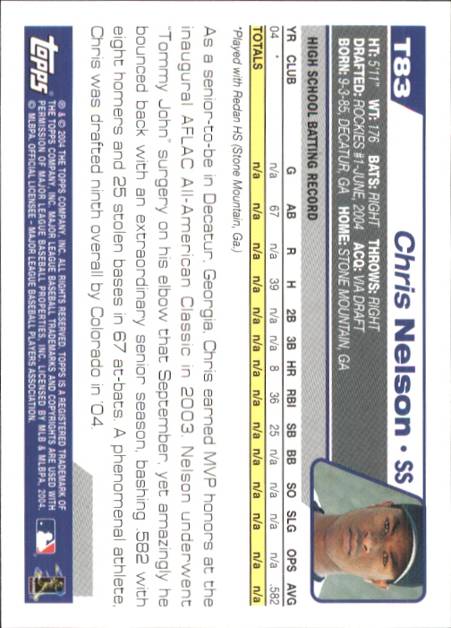 2004 Topps Traded #T83 Chris Nelson DP RC back image
