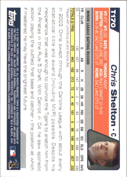 2004 Topps Traded #T170 Chris Shelton FY RC back image