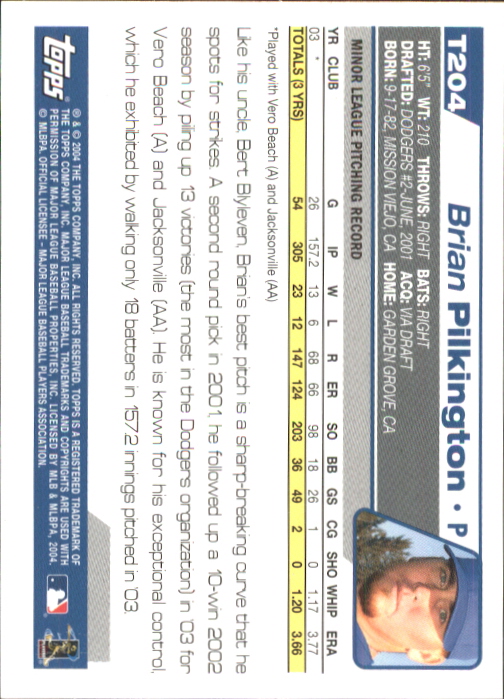 2004 Topps Traded #T204 Brian Pilkington FY RC back image