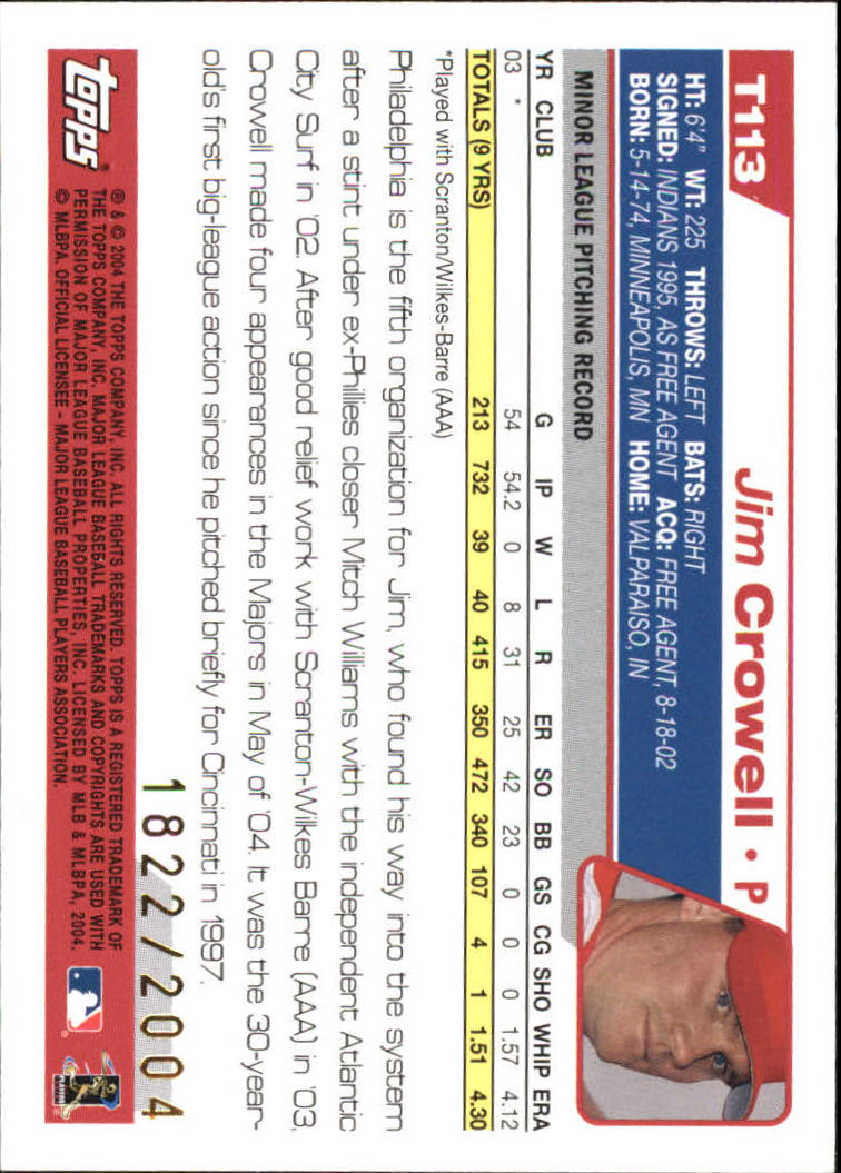2004 Topps Traded Gold #T113 Jim Crowell FY back image