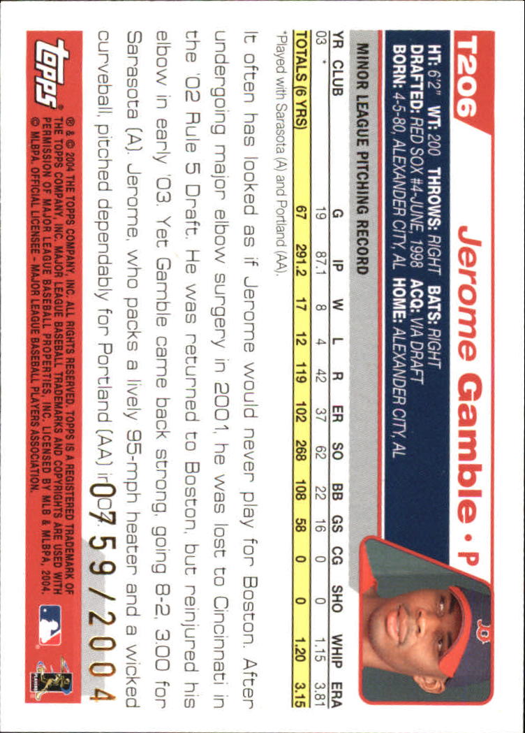 2004 Topps Traded Gold #T206 Jerome Gamble FY back image