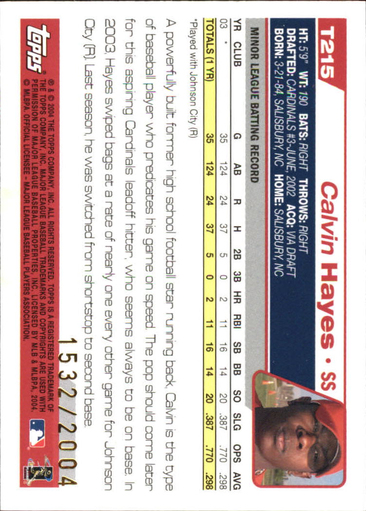 2004 Topps Traded Gold #T215 Calvin Hayes FY back image