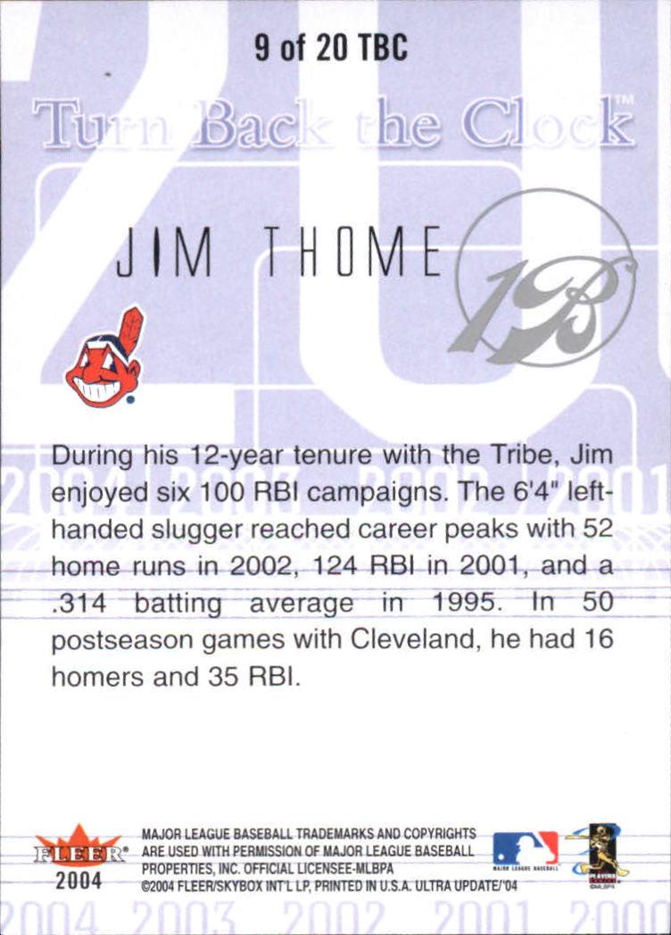 2004 Ultra Turn Back the Clock #9 Jim Thome Indians back image