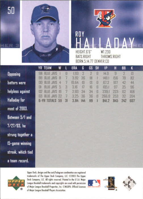 2004 Upper Deck #50 Roy Halladay back image