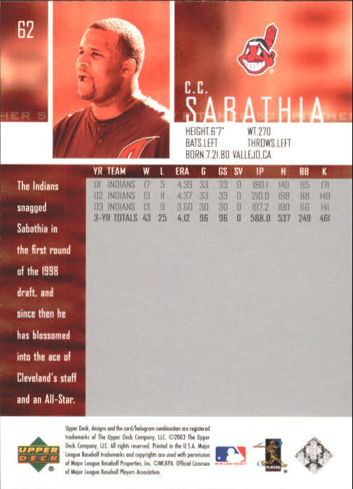 2004 Upper Deck #62 C.C. Sabathia back image