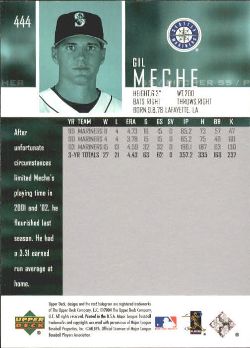 2004 Upper Deck #444 Gil Meche back image
