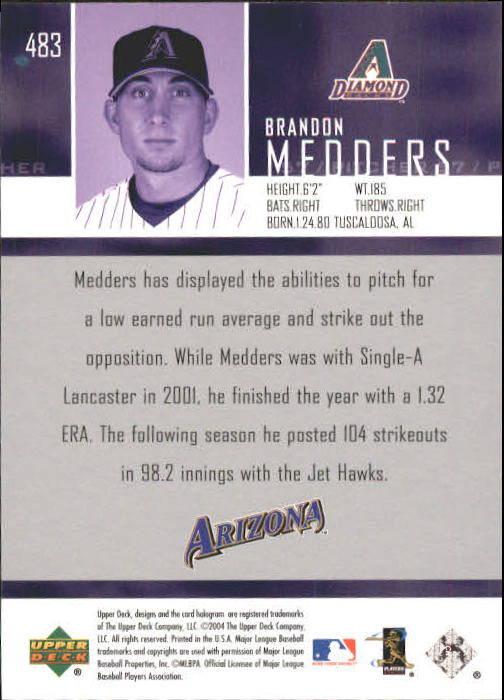 2004 Upper Deck #483 Brandon Medders SR RC back image