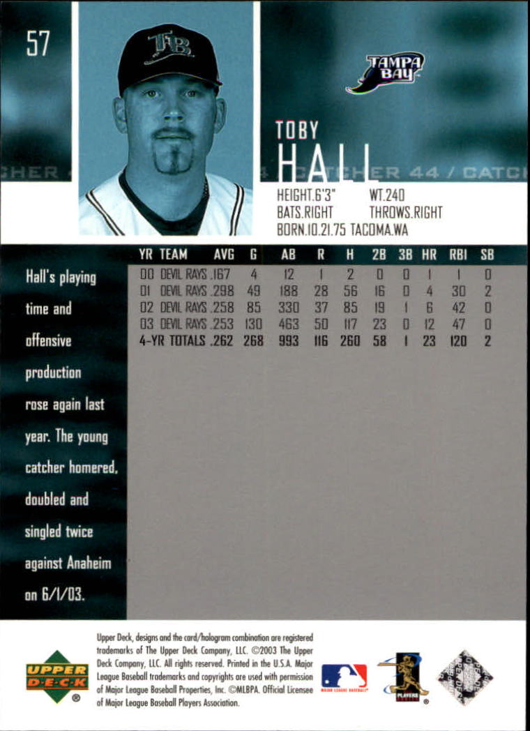2004 Upper Deck Glossy #57 Toby Hall back image