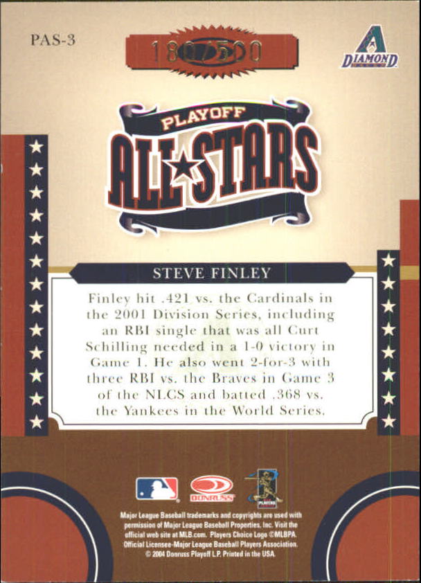 2004 Donruss World Series Playoff All-Stars #3 Steve Finley back image