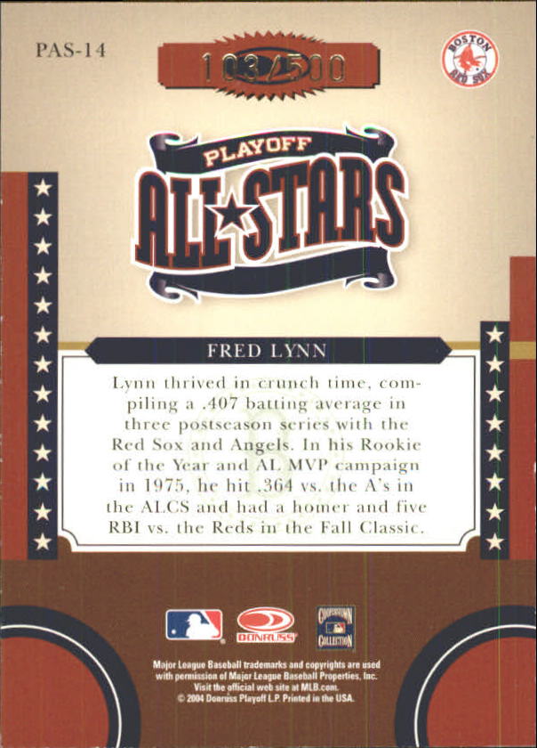 2004 Donruss World Series Playoff All-Stars #14 Fred Lynn back image
