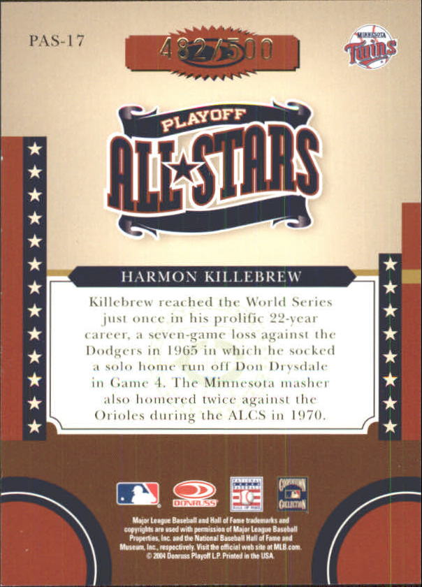2004 Donruss World Series Playoff All-Stars #17 Harmon Killebrew back image