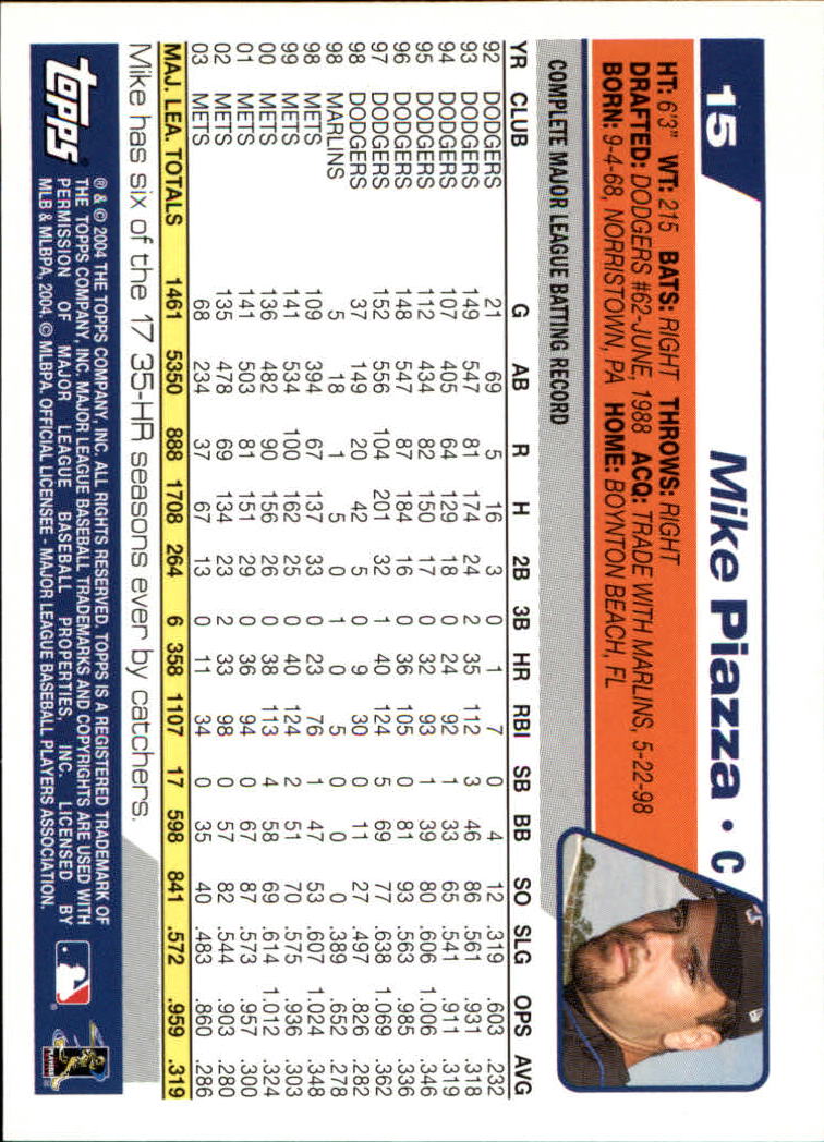 2004 Topps Opening Day #15 Mike Piazza back image
