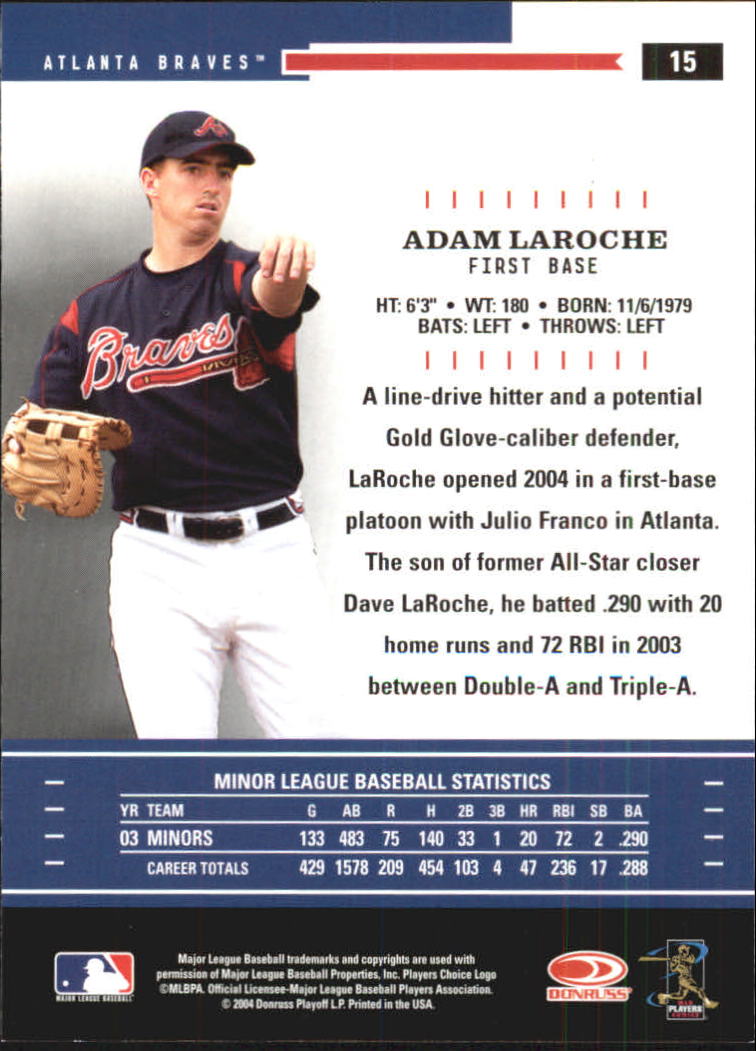 2004 Throwback Threads #15 Adam LaRoche back image