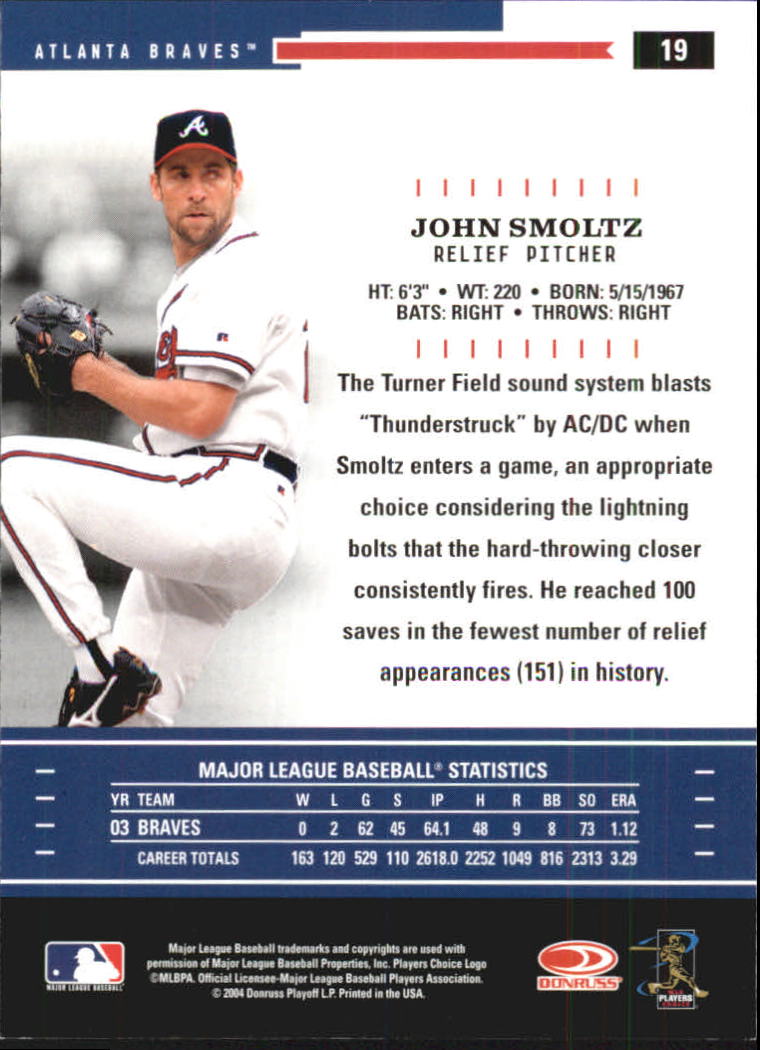 2004 Throwback Threads #19 John Smoltz back image