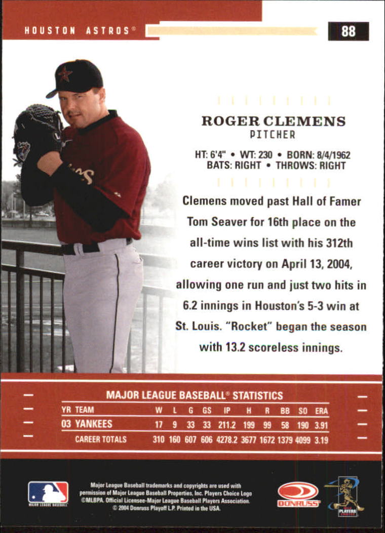 2004 Throwback Threads #88 Roger Clemens back image