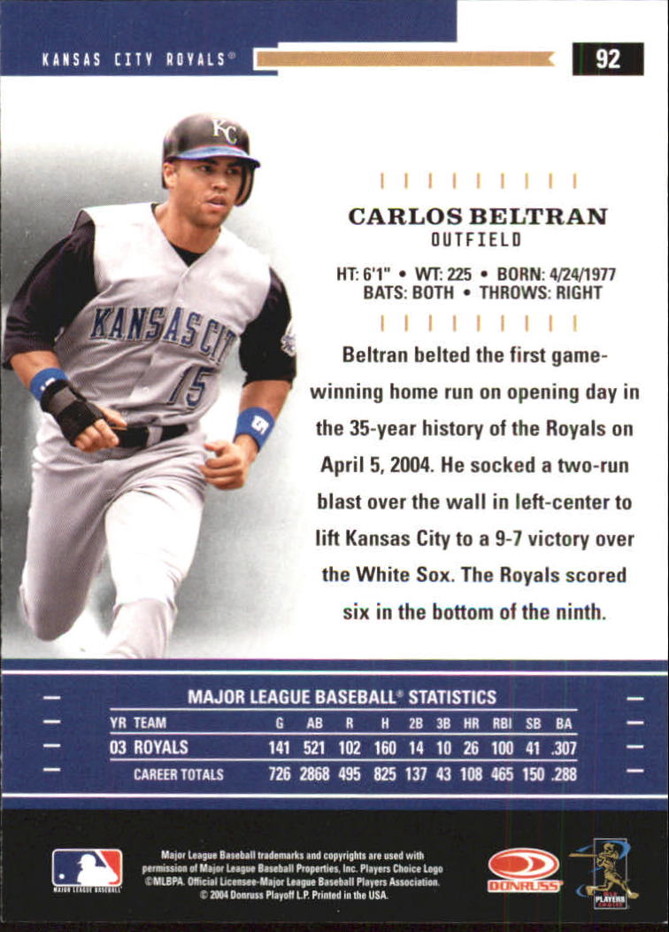 2004 Throwback Threads #92 Carlos Beltran back image
