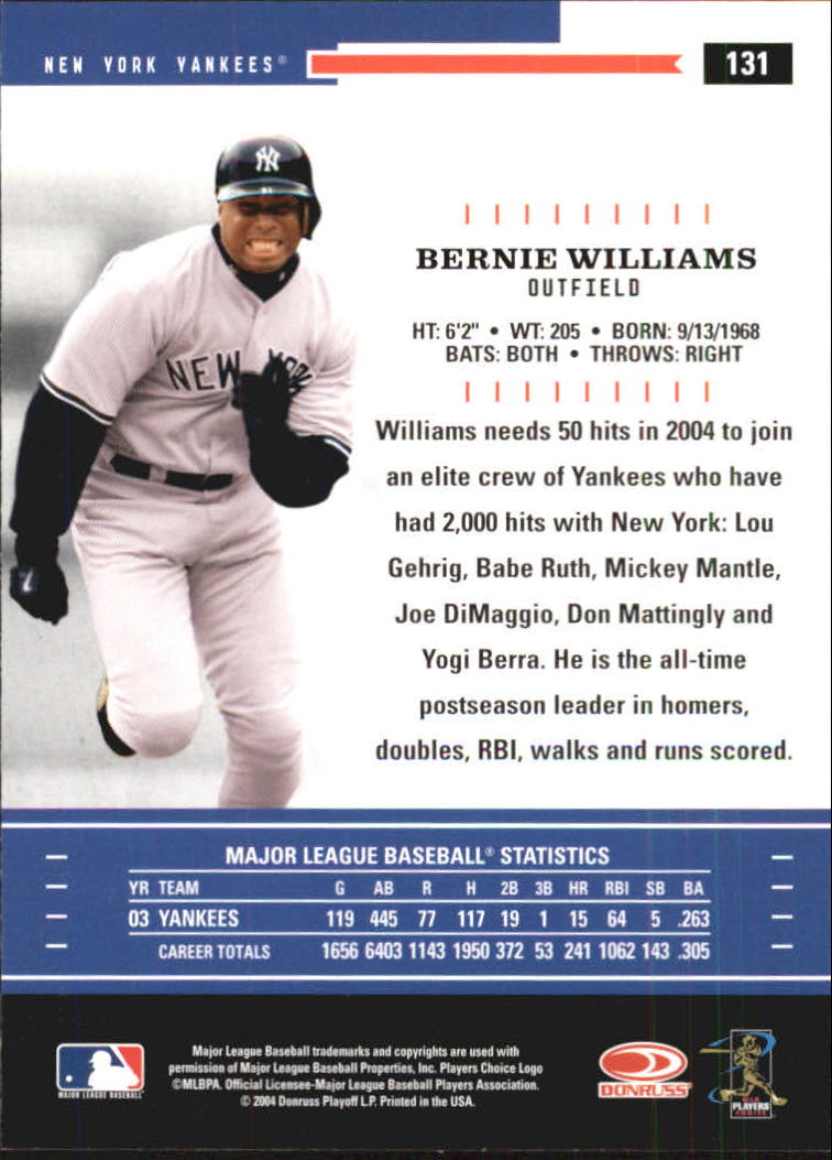 2004 Throwback Threads #131 Bernie Williams back image