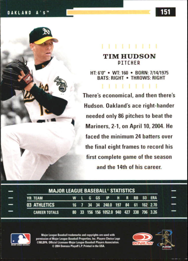 2004 Throwback Threads #151 Tim Hudson back image