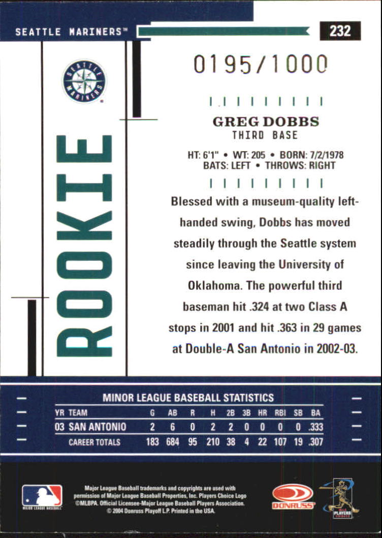 2004 Throwback Threads #232 Greg Dobbs ROO RC back image