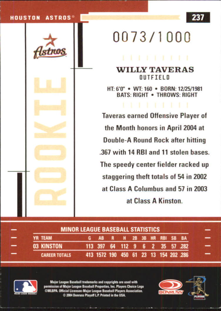 2004 Throwback Threads #237 Willy Taveras ROO RC back image