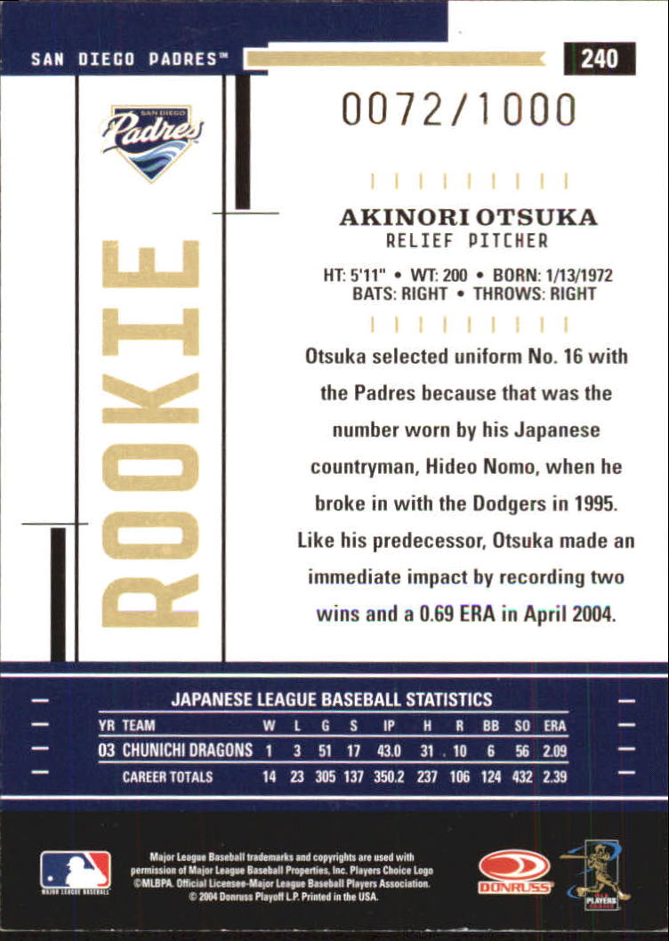 2004 Throwback Threads #240 Akinori Otsuka ROO RC back image
