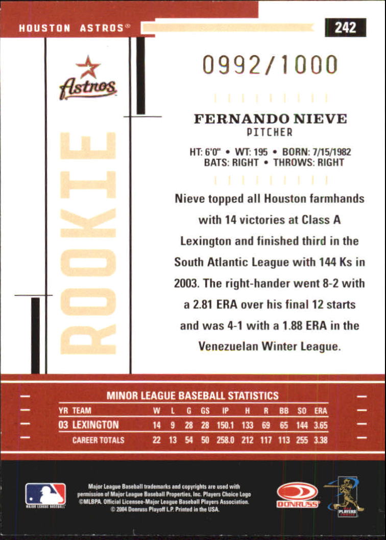 2004 Throwback Threads #242 Fernando Nieve ROO RC back image
