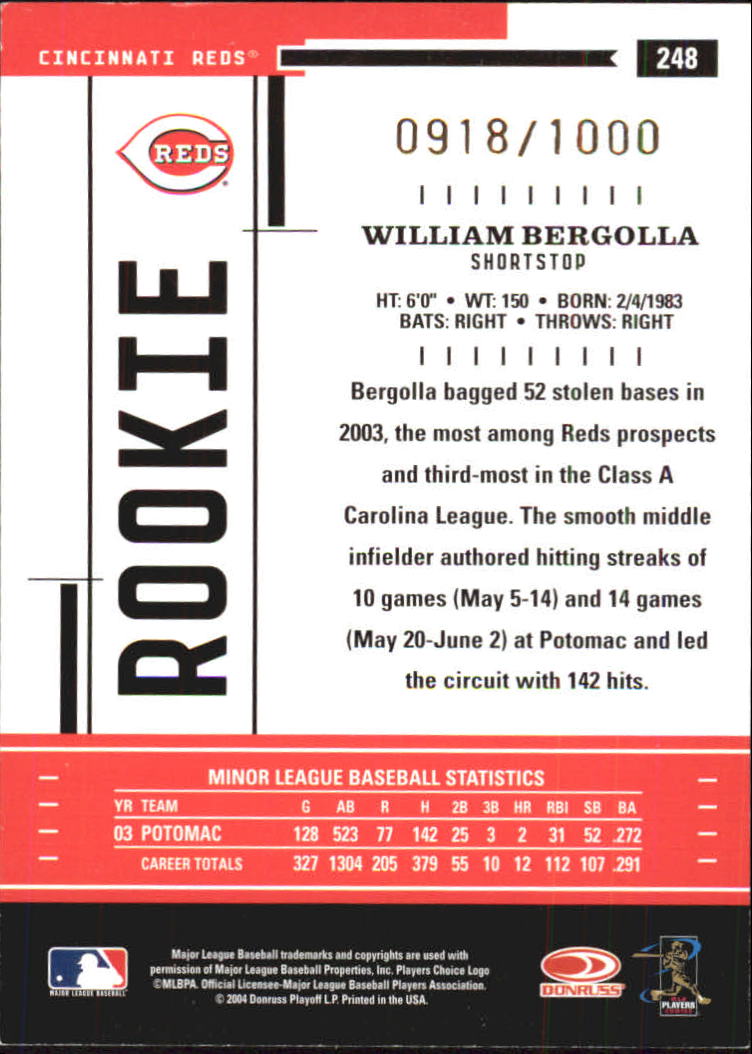2004 Throwback Threads #248 William Bergolla ROO RC back image