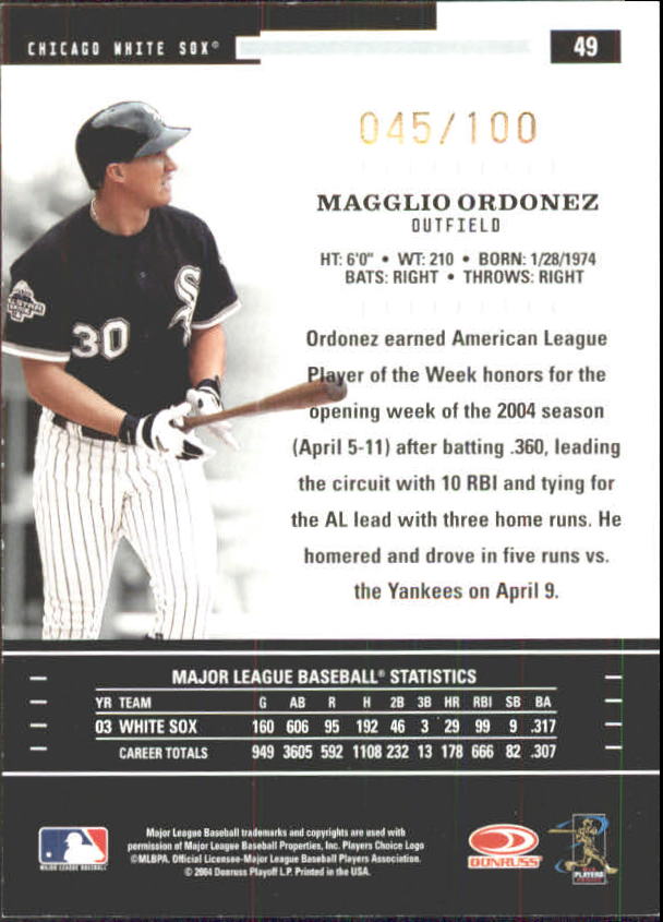 2004 Throwback Threads Gold Proof #49 Magglio Ordonez back image
