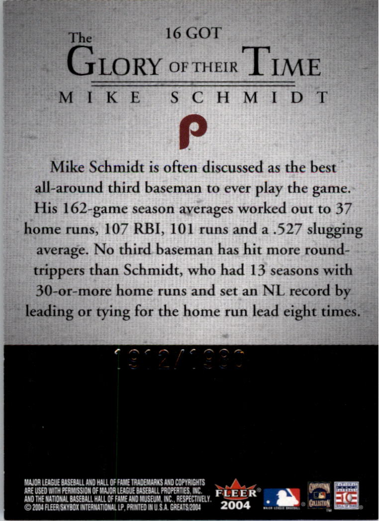 2004 Greats of the Game Glory of Their Time #16 Mike Schmidt/1980 back image