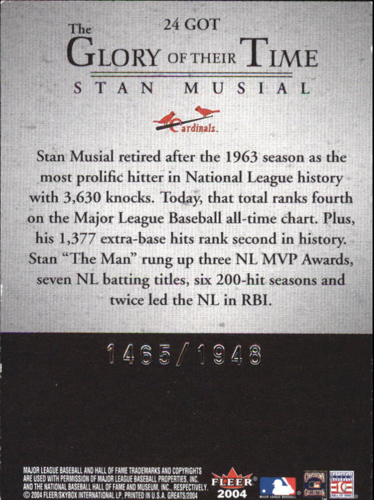 2004 Greats of the Game Glory of Their Time #24 Stan Musial/1948 back image
