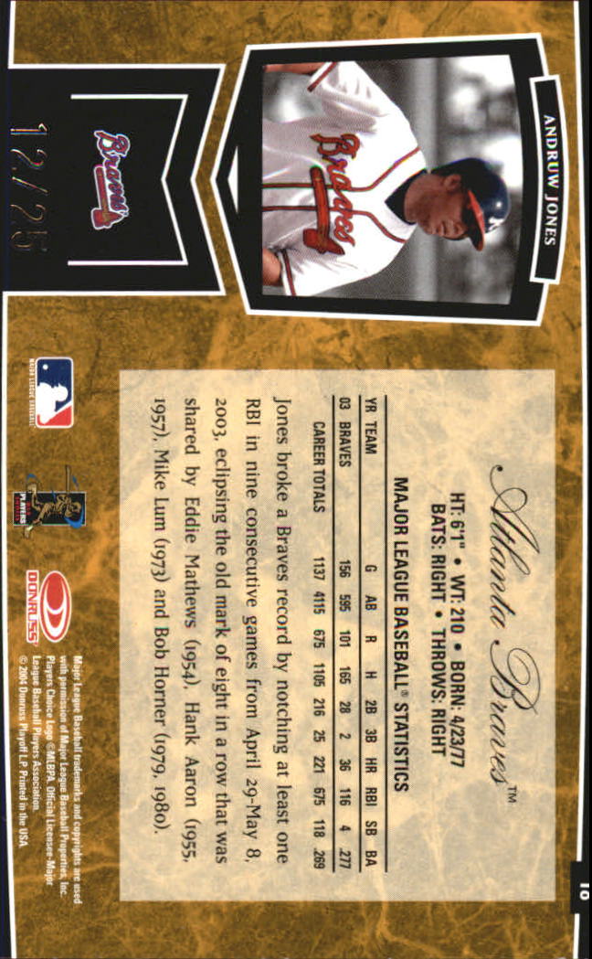2004 Leaf Certified Cuts Marble Gold #18 Andruw Jones back image