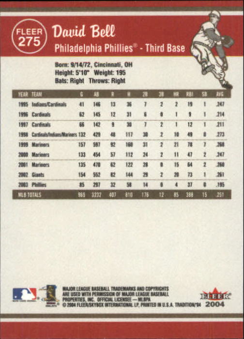 2004 Fleer Tradition Baseball "Main Set" Base Cards #251 to #500 - Picture 37 of 361