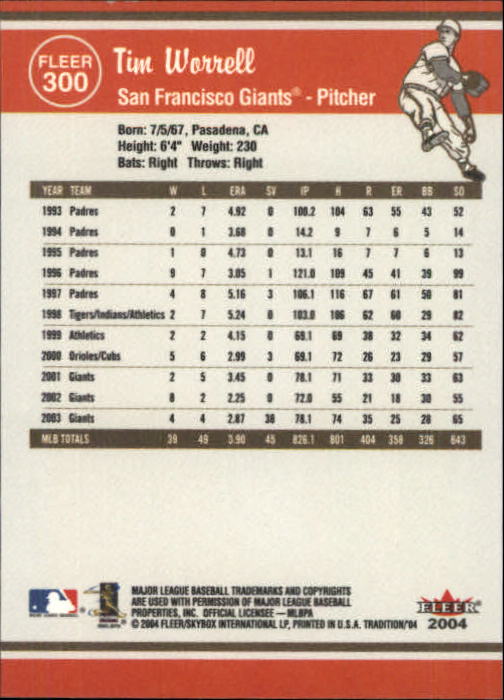 2004 Fleer Tradition Baseball "Main Set" Base Cards #251 to #500 - Picture 83 of 361